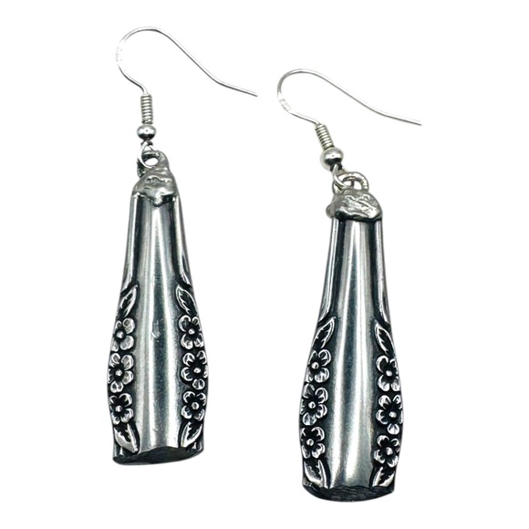 Artisan Crafted Spoon Earrings by Wm A Rogers Deluxe Oneida Collection 925 Hooks - Picture 1 of 11
